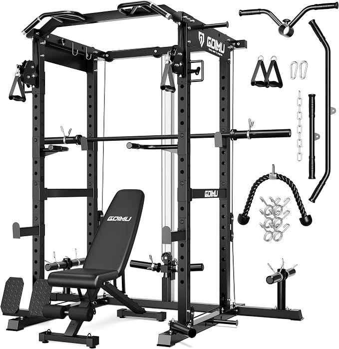 RH01 Power Cage Rack, 2000LBS Squat Rack with with Cable Crossover System&LAT Pull Down System, Multi-Function Workout Cage for Home&Garage Gym