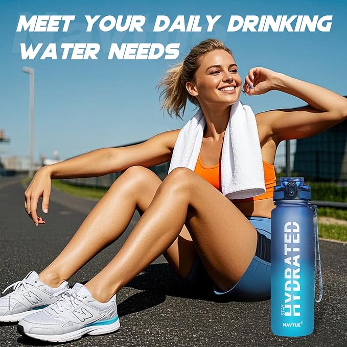 Water Bottle 32 oz Motivational Time Marker Tritan Bottle | BPA-free Tritan water bottle with time marker leakproof Lightweight portable Easy Clean Brush for Gym, Travel, School, Office