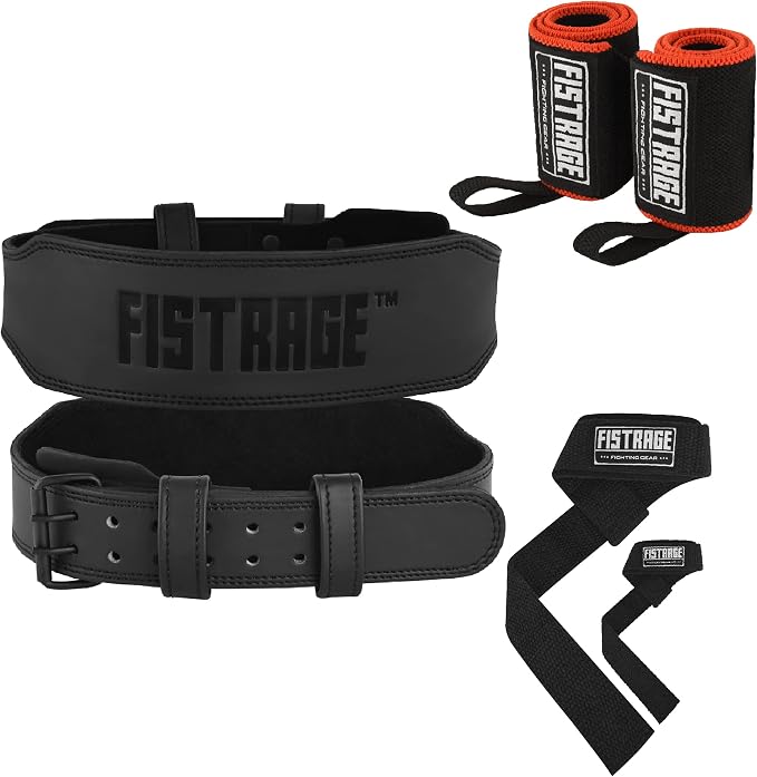 FISTRAGE Power Weight Lifting Leather Belt Gym Back Support Strap Training Fitness Exercise for Tough Workouts | Power Lifters | Supports Lumber Lower Back With Free Wrist Strap