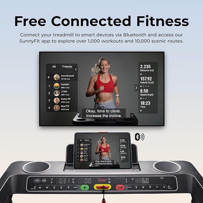 Sunny Health & Fitness Fully Assembled Auto Incline Treadmill for Home Gym