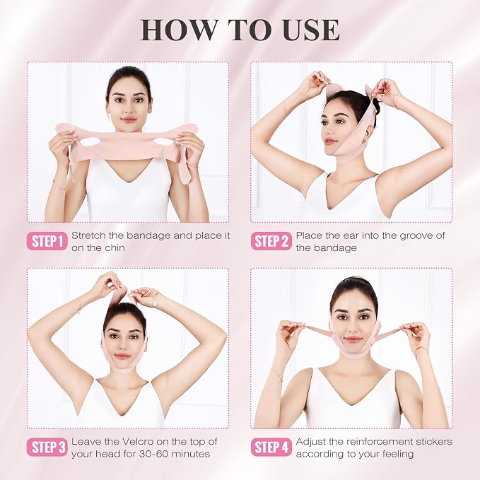 Juskaa Chin Strap for Sleeping,Adjustable Chin Strap,Jaw Strap,Jawline Shaper,V Line Lifting Mask,Pink,M