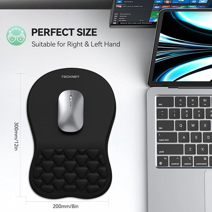TECKNET Ergonomic Mouse Pad with Wrist Rest,Soft Comfortable Massage Design | Memory Foam and Non-Slip PU Base for Pain Relief, Office Gaming Mousepad for Desk, Home, Office - Black