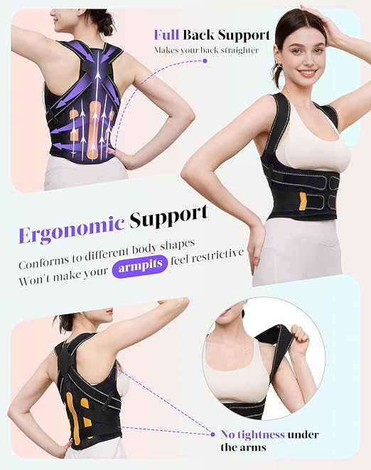 Posture Corrector for Women and Men, 5 Full Back Support Brace Rods, FSA&HSA Eligible, Adjustable Shoulder Straightener, Improving Hunchback Posture, Upper and Lower Back, Neck Pain Relief, Small