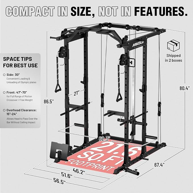 Mikolo Power Cage, Power Rack with Cable Crossover System, 1500LBS Squat Rack with LAT Pull Down System, Workout Cage with Pulley System for Fitness Home Gym