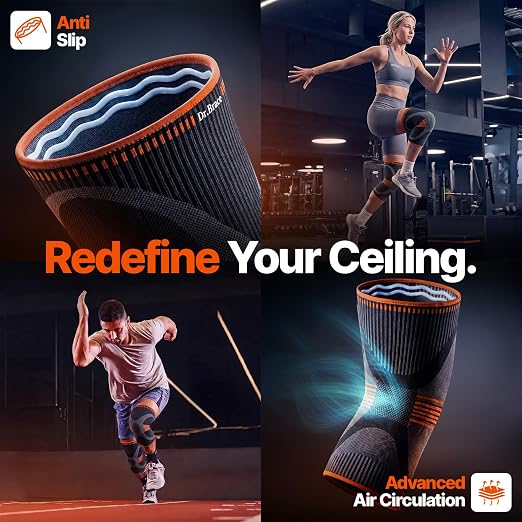 DR. BRACE Elite Compression Knee Brace for Women & Men, (2-Pack) Knee Support Compression Sleeve, Workout Sports Knee Braces for Meniscus Tear, ACL & Arthritis Pain Relief - Check Size Guide Video (Mars, Medium)