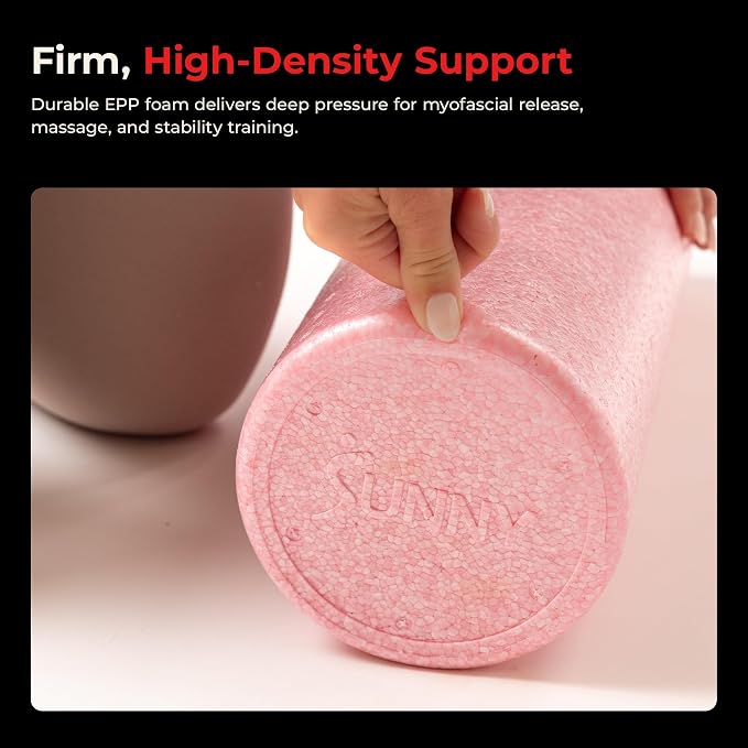 Sunny Health & Fitness 12" Pink High-Density Yoga Foam Roller | Muscle Relief, Physical Therapy, Post-Workout Recovery, Improved Flexibility, Home, Gym, Rehab Use, Full-Body Use