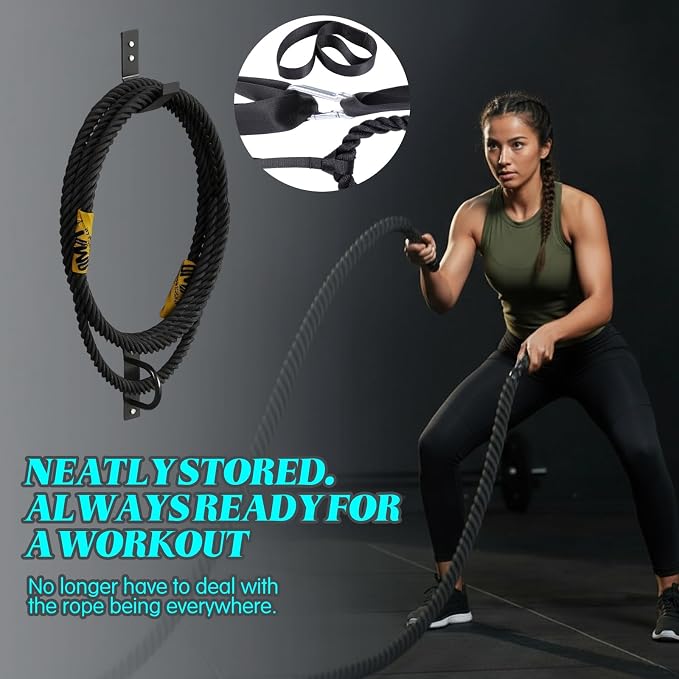 Battle Rope Wall Mount Kit with Anchor Strap Heavy Duty Steel Battle Rope Wall Mount Kit with Anchor & Storage Hook and Reinforced Nylon Strap, Easy and Fast Setup