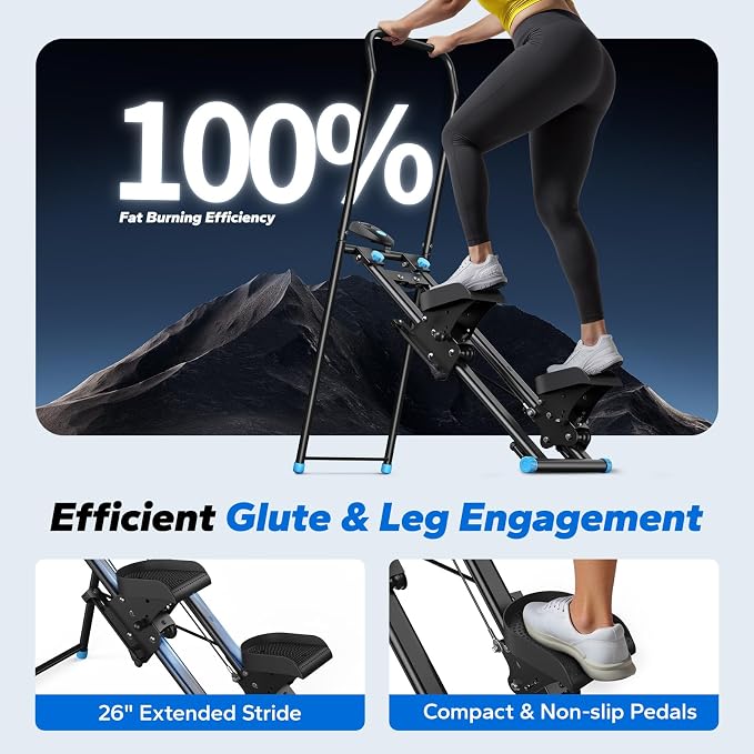 MERACH Stair Stepper with Adjustable Resistance, Foldable Stair Climber | Multi-Level Resistance, 3 Adjustable Angles, Stable Triangle Design, 300 lbs Capacity, Foldable Stair Climber, LCD Monitor