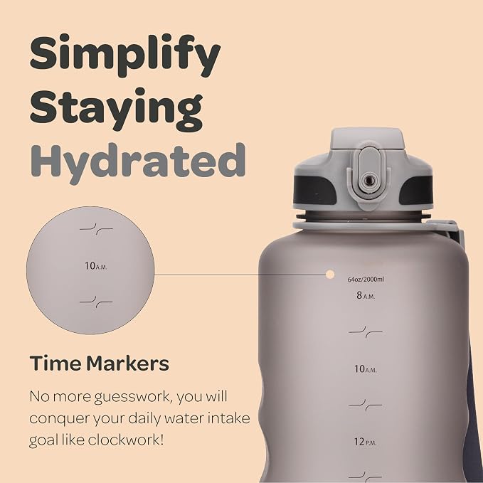 Hydracy 2L Large Water Bottle, Shatterproof, BPA Free Tritan Plastic, Leakproof, Zero Condensation, With Detachable Carry Strap, Spillproof Lid, Convenient Silicon Spout, Ideal for Gym, Yoga | Leakproof,BPA Free,No Sweat Neoprene Sleeve,Carry Strap,Dai...