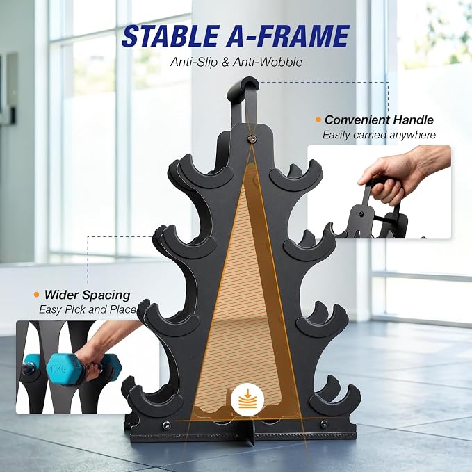Ghosthorn Tiered A-Frame Dumbbell Rack Stand for Home Gym Space Saving | Heavy Duty Weight Storage Racks for Home Gym,Stable Space Saving Small Dumbbell Rack Hold 4/5 Pairs of Dumbbells (Rack Only)