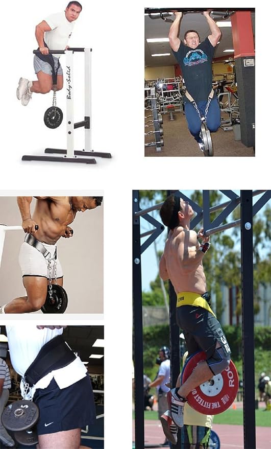 Pull-up Belt Weighted Dip Belt with Chain Double D-ring Weightlifting Back Support Strap Home Gym Equipment Waist Belt