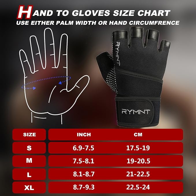 Workout Gloves for Women Men with Wrist Wrap Support Weight Lifting Gloves | Padded Gym Gloves for Weightlifting, Exercise, Crossfit, Resistance Training, Wrist Protection, Full Palm Grip, Fingerless
