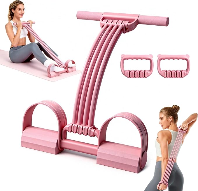 Multifunction Foot Pedal Resistance Bands with Handles, 3 in 1 Tension Rope Elastic Fitness Band for Home Workout, Yoga,Stretching, Full Body Exercise for Abs, Core, Waist, Arm, Leg