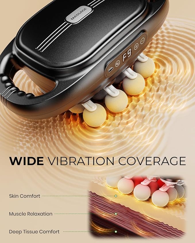 16-Head Massage Gun Deep Tissue with Hand Straps, Electric Muscle Massager with 99 Adjustable Intensities & 9 Modes, Percussion Massager for Back, Legs, Arms, Waist, Shoulders, Full Body Muscle