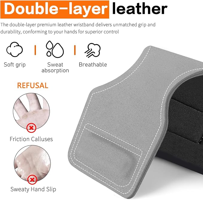 Weight Lifting Wrist Strap, Double-Layer Leather Wrist Straps for Gym Strength Training Weightlifting,Deadlift and Powerlifting, Enhance Grip Strength Neoprene Padding Gym Workout Lifting Straps Men/Women Pair
