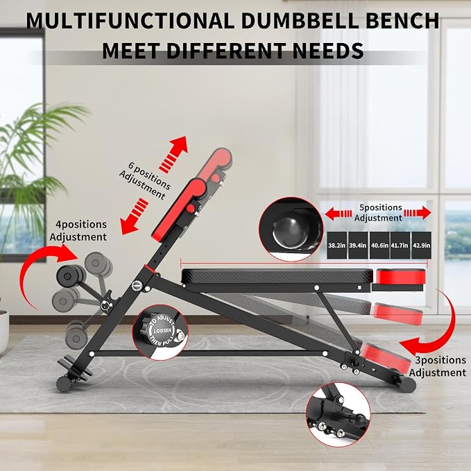 K KINGKANG Weight Bench,Load 1000LBS Roman Chair for Home Gym | Multi-Function Adjustment(10+7+4+4),for Bench Press/Sit-up/Back,Carbon Steel Frame with 2 Rear Wheels