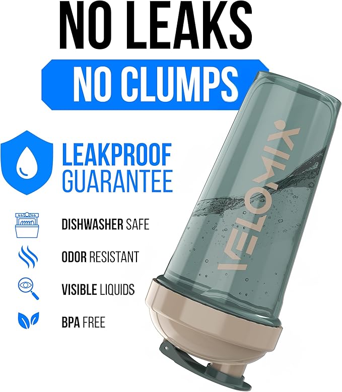 VELOMIX 2 Pack 28oz Protein Shaker Bottle for Protein Mixes, Blue/Beige | 2x Wire Whisk, Leak Proof Shaker Cups for Protein Shakes, Stackable, Dishwasher safe, BPA free, Pre Workout and Fitness ready