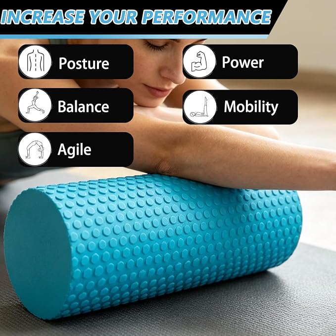 Foam Roller for Exercise, Pilates, Back Physical Therapy, 12" X 6" Round | Medium Density, Deep Tissue Muscle Massage Recovery, Workout Stretching, Trigger Point Fitness, Travel, Compact Size