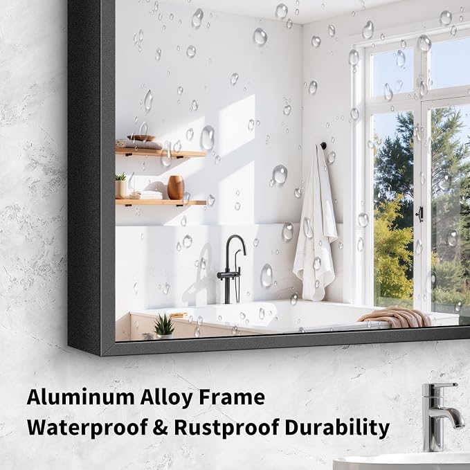 Koonmi Black Bathroom Mirror for Over Sink,Metal Framed 36"x24" Wall Mirror