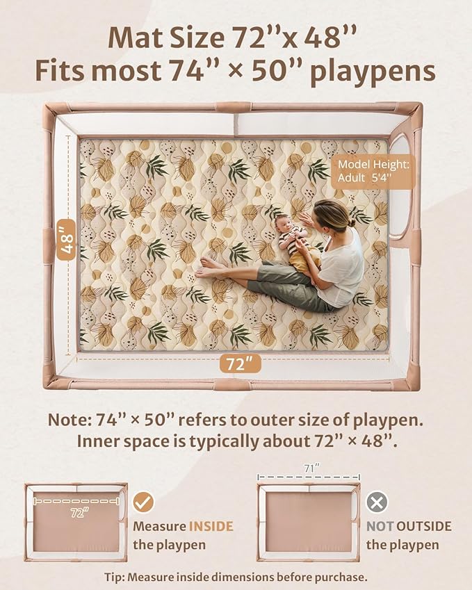 Blissful Diary Baby Play Mats for Floor, 72x48 Inch Extra Thicker & Large Soft Cushioning Foam Playmats for Babies and Toddlers, Foldable Washable Baby Crawling Mat for Playpen, Earth Tones Design
