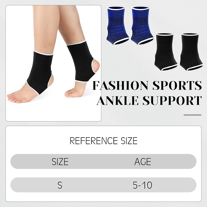 Haysandy 4 Pieces/ 2 Pair Kids Ankle Support Brace Elastic Kids Compression Socks Knitted Ankle Sleeve for Jogging Running Fitness(Black, Dark Blue,5-10 Years)