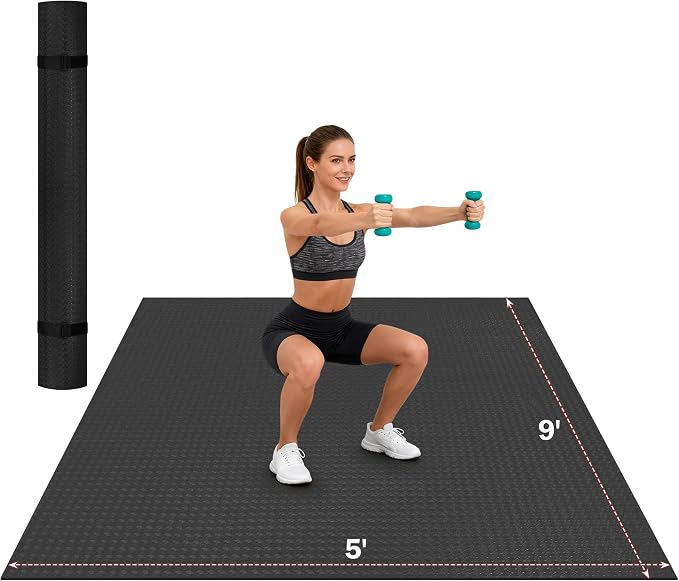 Stepwaver Extra Large Exercise Mat, 6'x4'/ 7'x5'/ 8'x5' / 9'x5'/ 10'x5' (6mm) Thick Workout Mat for Home Gym & Garage Flooring, Shoe-Friendly, Non-Slip, Ultra Durable, Thick Large Workout Mats for Home Workouts