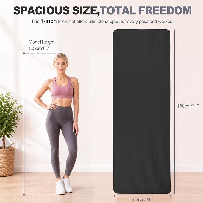 HULKFIT High Density Non Slip Yoga Mat, Extra Thick Exercise Mat with Carrying Strap, for Pilates, Fitness, Home Gym & Floor Workouts - Multiple Thickness & Multiple Color