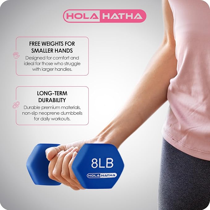 HolaHatha 1, 2 and 3 lb Neoprene Dumbbell Strength Training Weight Set with Rack