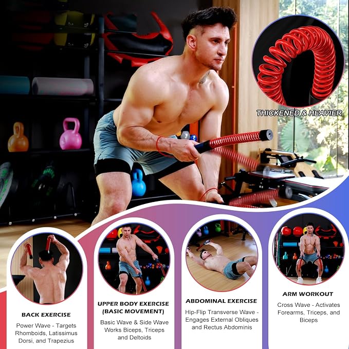 Upgraded Ropeless Battle Ropes for Home Gym, 1.7-2.8 lb Weighted Cords | Four Adjustable Weight Workout Handles for HIIT, Strength & Low-Impact Cardio Training, Full Body Exercise Equipment