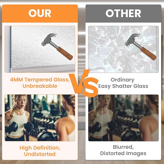 Peegel 48''x28''(3PCS) Large Home Gym Mirror | Frameless Tempered Glass Workout Mirrors for Home Gym Wall,Yoga,Garage,Dance