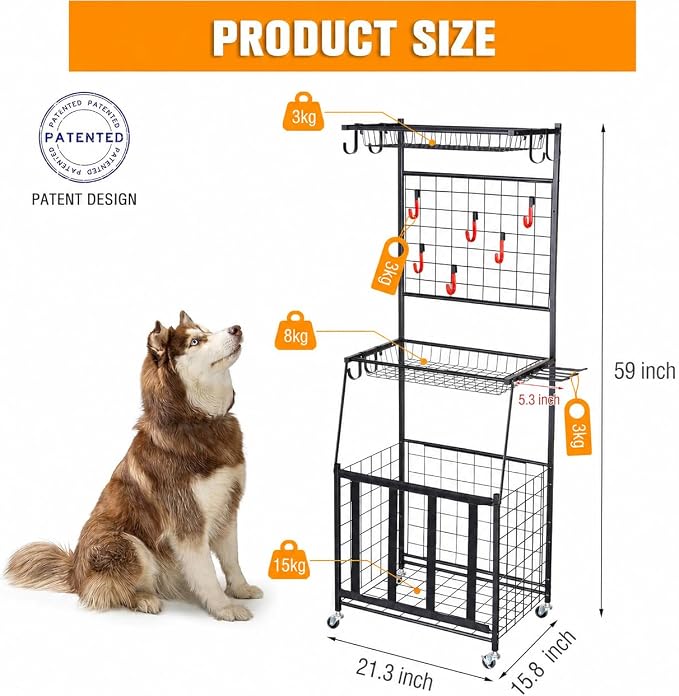 PLKOW Sports Equipment Storage for Garage, Indoor/Outdoor Sports Rack for Garage, Ball Storage Garage Organizer with Basket and Hooks,Toy/Sports Gear Storage