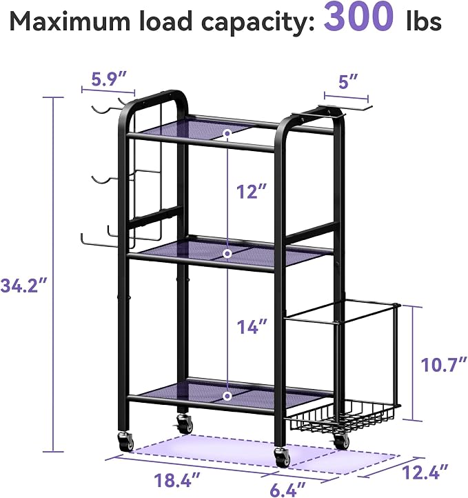 3-Tier Heavy-Duty Home Gym Storage Rack with Hooks and Smooth Wheels for Workout Gear