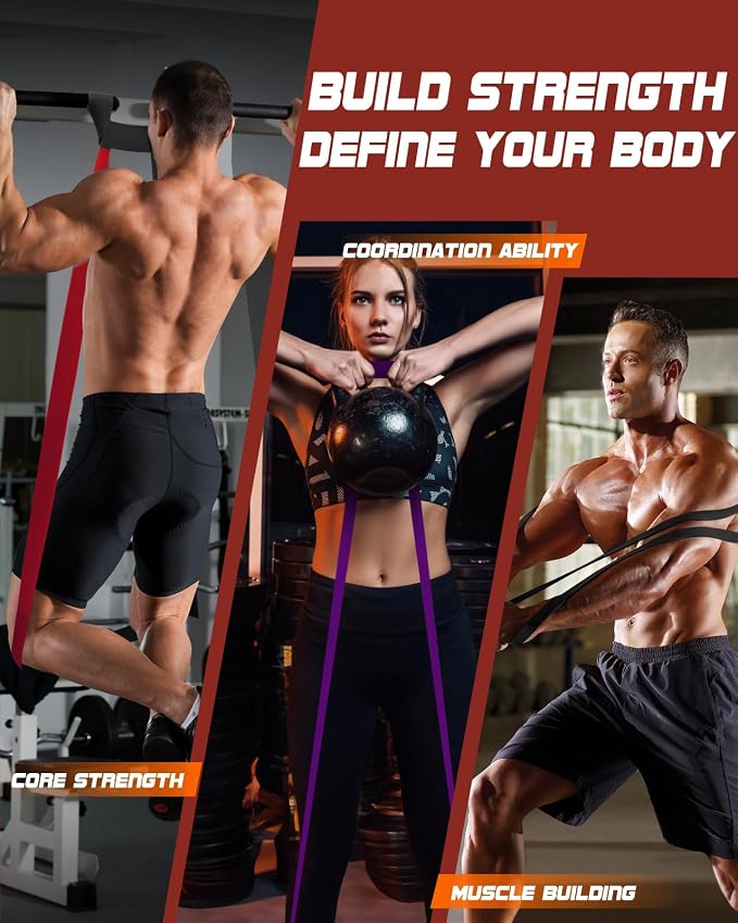 Fitense Resistance Bands Set - Pull Up Bands for Men Women, Exercise Bands Resistance with Door Anchor, Training Poster & Pouch for Body Stretching, Pull Up Assist