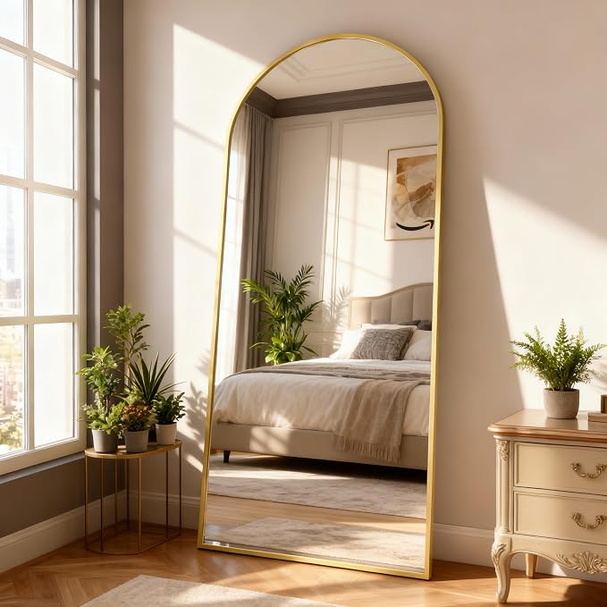 Arched Full Length Mirror 71"x32" Gold | Aluminum Frame Shatterproof Glass, Freestanding Leaning Wall Mounted Mirror for Bedroom Living Room Entryway, Modern