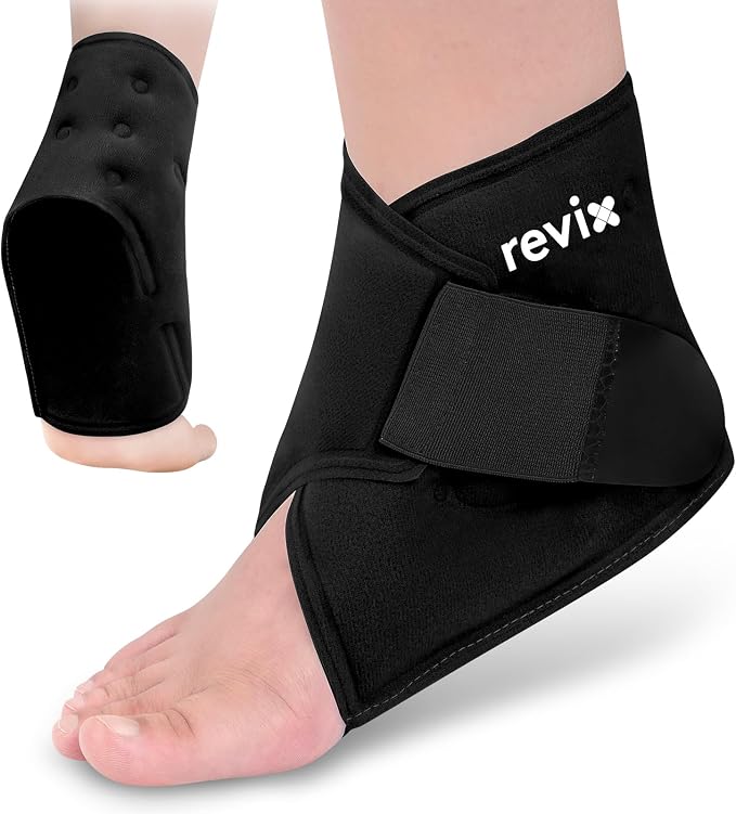 REVIX Foot Ice Pack Wrap for Plantar Fasciitis & Foot Pain Relief, Black | Ankle Ice Wrap, Adjustable One-Size Fit, Flexible Gel for Achilles Tendonitis, Sprained Ankle, Sport Recovery and Swelling