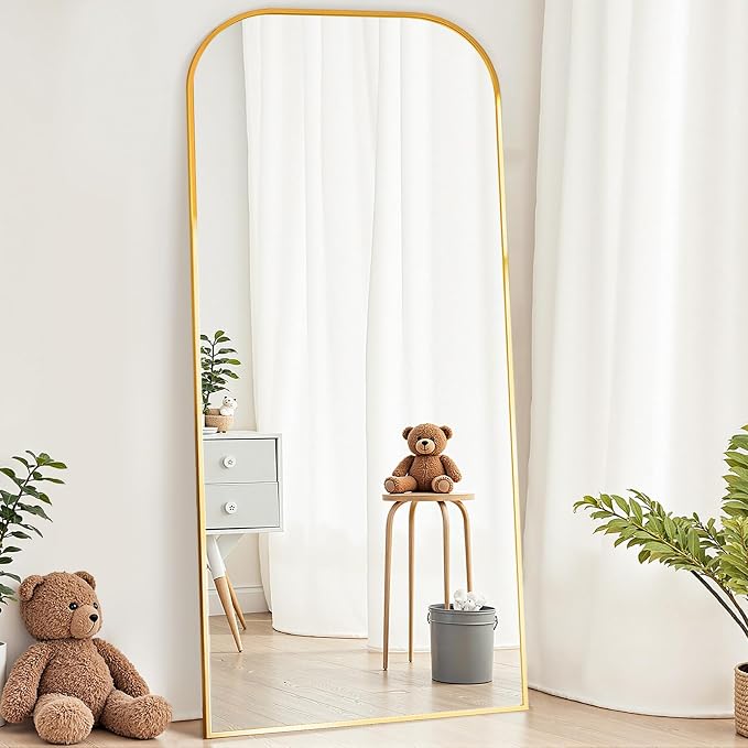 Full Length Mirror with Stand 71"x32" Floor Mirror Freestanding, Arched Floor Standing Large Mirrors Full Body Wall Hanging Leaning Home Decor for Bedroom & Living Room, Gold