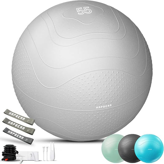 HAPBEAR Exercise Ball- Anti-Burst Slip-Resistant Yoga/Pilates Ball for Core Training & Posture Improvement, Home Gym/Rehab/Pregnancy Ball, Quick Pump & 3 Resistance Bands Included