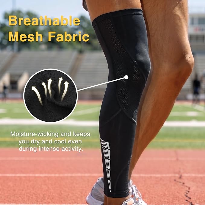 Full Leg Compression Sleeve for Men Women 2 Pack Leg Sleeves | Long Knee Sleeve Calf, Legs Support, Ultra-thin Breathable,UV Sun Protection,Quick-dry for Running Basketball Athletic