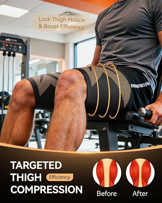 Copper-Infused Thigh Compression Sleeves 1 Pair Upgrade Medical-Grade | Anti-Slip Hamstring Compression Sleeves for Workouts,Sports Recovery ,Quad & Groin Support,Upper Leg Sleeve for Women Men XXL