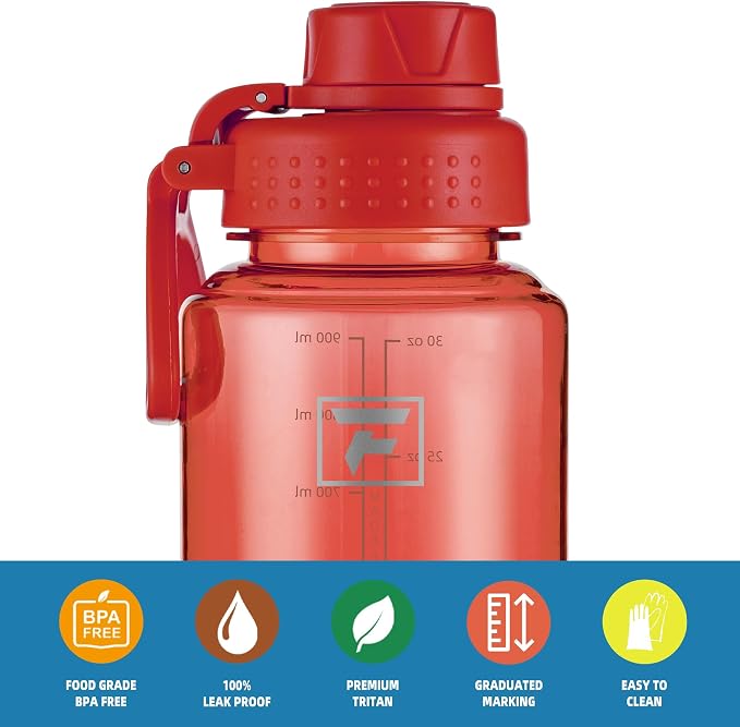 Fanhaw 32 oz Clear BPA-Free Tritan Water Bottle with Fast-Flow Spout Lid, BPA-Free & Leak-Proof Wide-Mouth Reusable Bottle for Gym, School & Office, Back to School Essentials (Red)