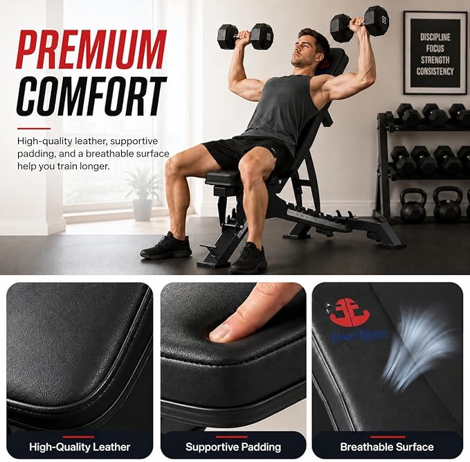 Unive Fitness Adjustable Weight Bench 1300 lb Capacity, 40-Position Workout Bench with 10 Backrest & 4 Seat Angles, Heavy Duty Strength Training Bench for Home Gym, Garage Gym, Incline Flat Dumbbell Workouts