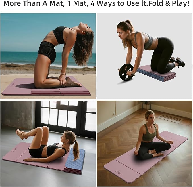 LVME Foldable Yoga Mat, 71"x24"x1/3" Thick(8mm), Non Slip Exercise Mat | SGS Certified POE, Fitness Travel Mat, Easy To Store, Foldable for Exercise, Yoga, Pilates, Home Workouts