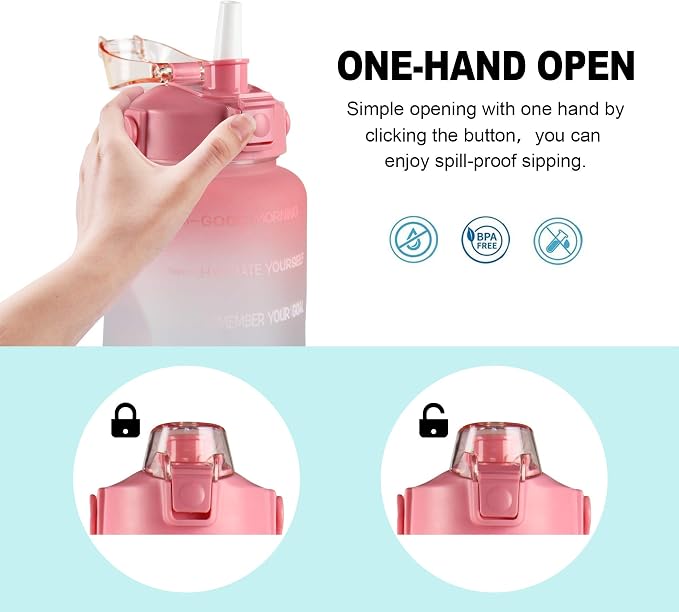 EYQ 64oz/128oz Leakproof Free Drinking Water Bottle with Motivational Time Marker BPA Free for Fitness, Gym and Outdoor Sports