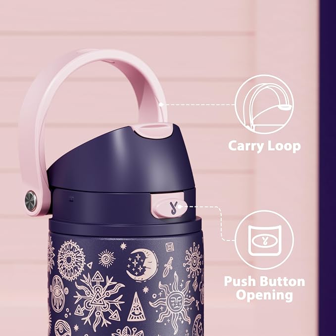 24 oz Insulated Water Bottle for Women: Meoky Stainless Steel Metal Water Bottle with 2-in-1 Straw and Spout Lid - Leak Proof, Cold for 24 Hours, Protective Silicone Base, BPA-Free for School, Arcana
