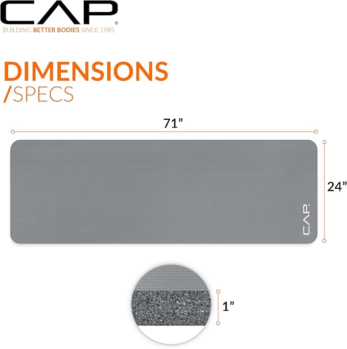 CAP Barbell 1-Inch High Density Exercise Yoga Mat with Strap | Multiple Colors