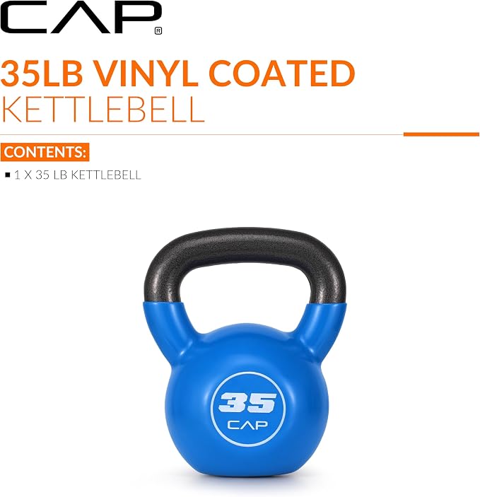 CAP Vinyl Coated Cast Iron Kettlebell, 10-50 LB Home Gym Weight