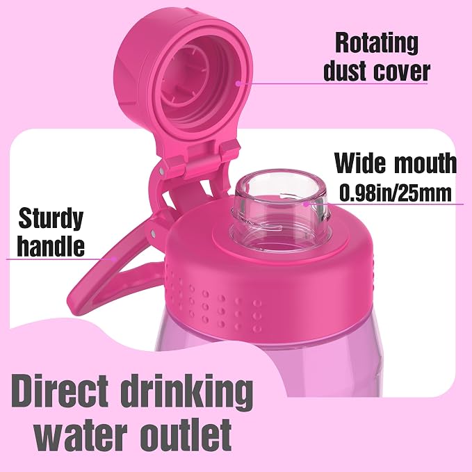 32oz Clear Water Bottle - BPA-Free Tritan Plastic, Fast Flow Spout Lid, Wide Mouth & Leakproof Design Hiking Water Bottle Suitable for Travel, Outdoors, Gym, Travel, Home, School (Rose)