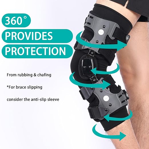 Knee Brace Undersleeve, Protective Leg Sleeve Liner for Sensitive Skin Chafing Prevention, Comfort Tapered Compression Shield for Post-Surgery Recovery, Fits Men Women, Black (L)