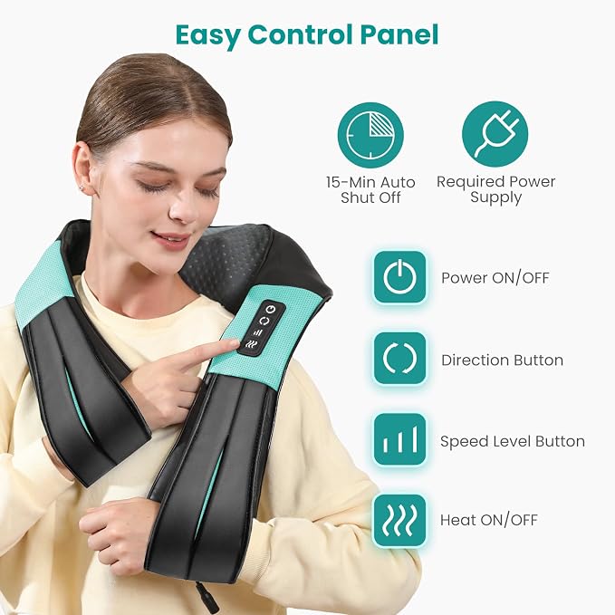 Nekteck Shiatsu Neck Massager with Heat for Pain Relief, NOT Cordless | 2026 Upgraded 3D Back Shoulder Kneading Massage Pillow, 3 Intensity Speeds Deep Tissue, Relaxation Gifts for Men Women, Blue
