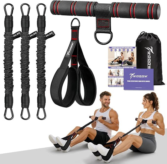 WOQQW Multifunction Pedal Resistance Band with Handle, Upgraded 3 Tube Adjustable Foot Resistance Bands for Core, Arm, Legs, Body Puller Trainer - Sit Up Exercise Equipment for Women Men